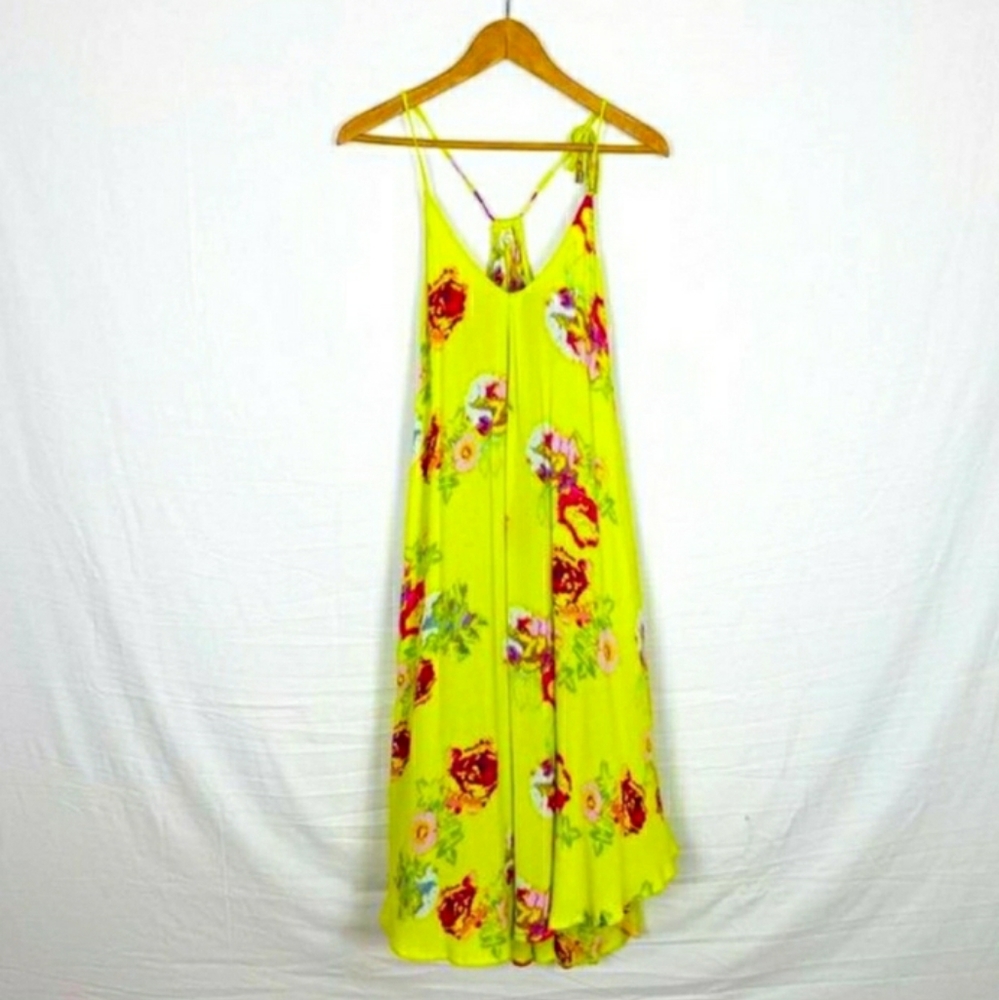 (M) Lovestitch Floral Boho Neon Yellow/Green Flowy Dress